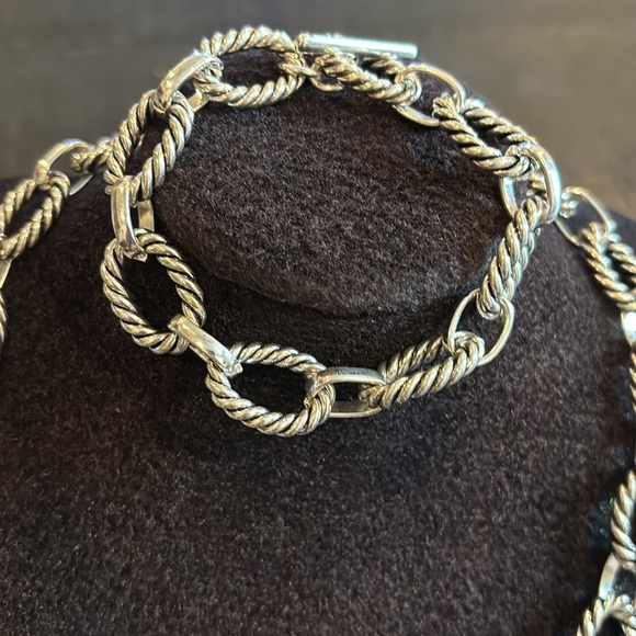 Premier Designs Rope Chain Link Elegant Silver Necklace and Bracelet Set - Picture 2 of 8